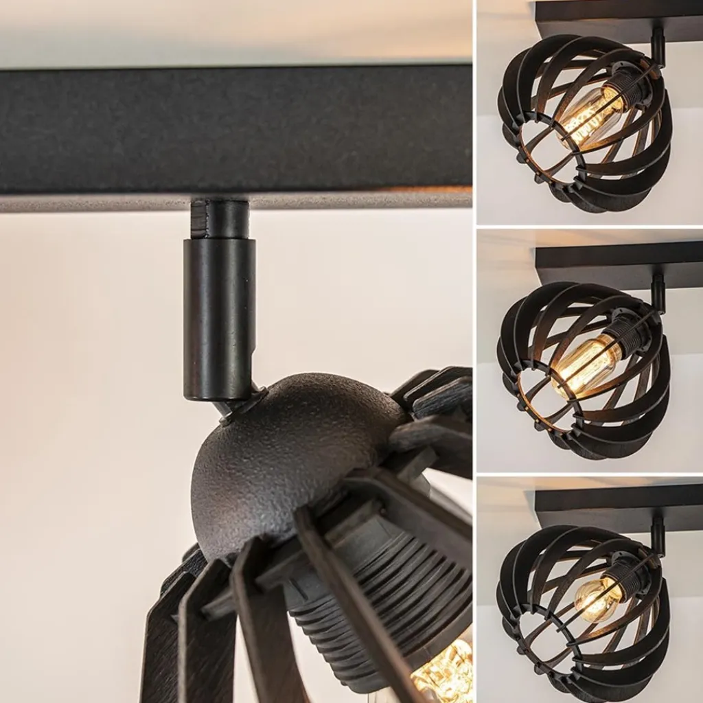Stoere 2-lichts plafondlamp met houten kappen zwart>Straluma Sale