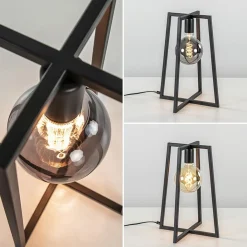 Stoere zwarte tafellamp frame><noscript><img width=