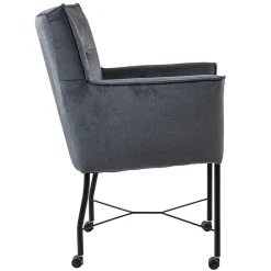 Stoffen eetkamerstoel grijs/blauw op wieltjes><noscript><img width=
