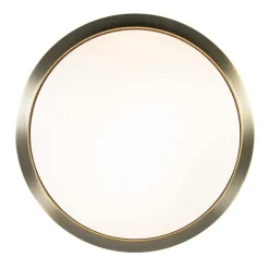 Strak klassieke plafonnière brons met mat wit glas><noscript><img width=
