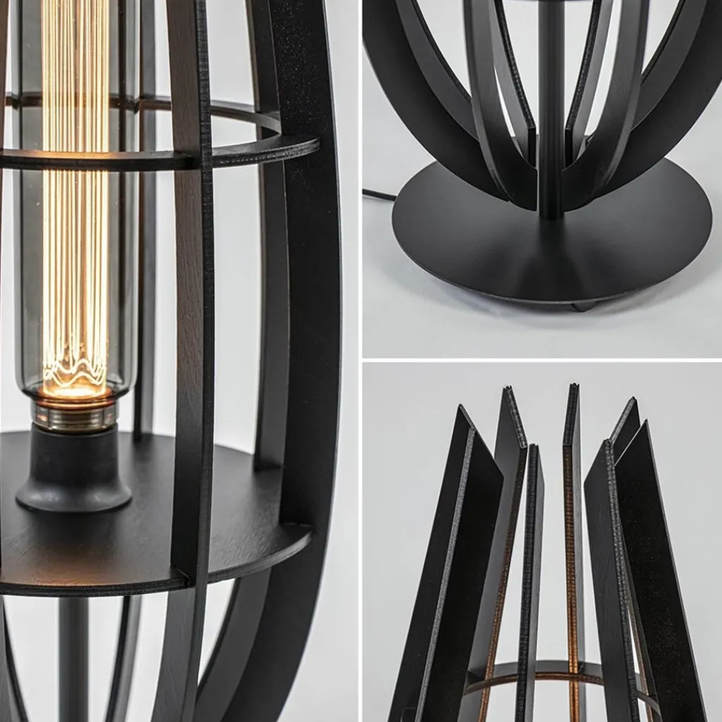 Tafellamp / vloerlamp mat zwart hout>Straluma Hot