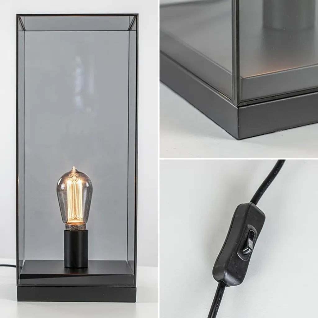 Tafellamp Askjer mat zwart met smoke glas>Straluma Sale