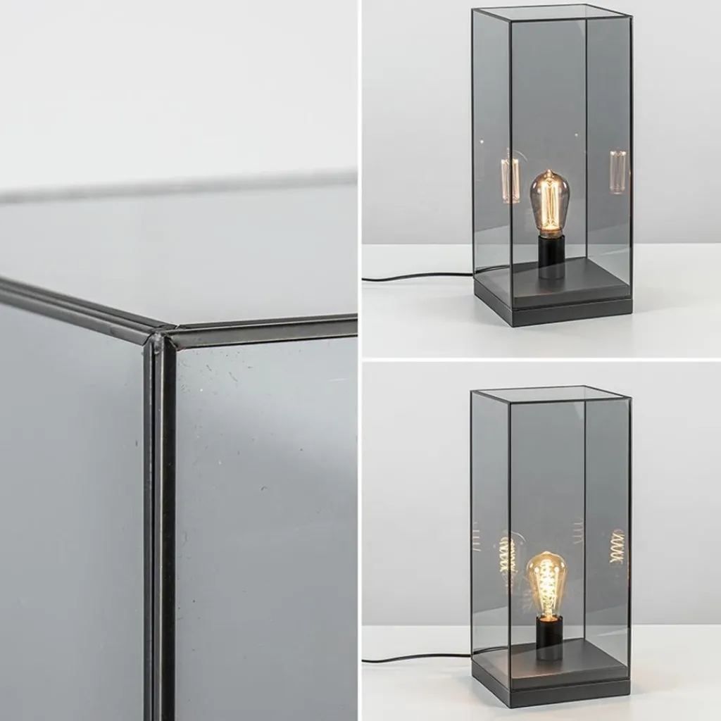 Tafellamp Askjer mat zwart met smoke glas>Straluma Sale
