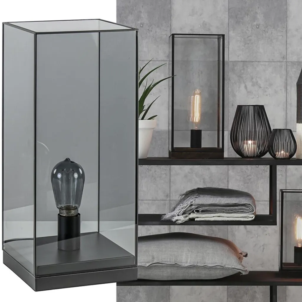 Tafellamp Askjer mat zwart met smoke glas>Straluma Sale