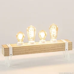 Tafellamp houten balk met witte pootjes 4-lichts exclusief lichtbron>Straluma Fashion