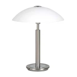 Tafellamp nikkel/glas wit + touchdimmer>Straluma Fashion