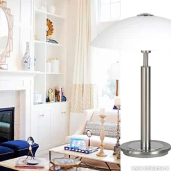 Tafellamp nikkel/glas wit + touchdimmer><noscript><img width=