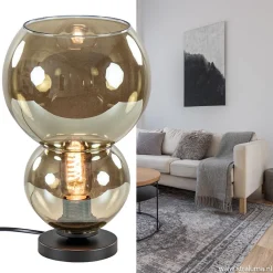 Trendy tafellamp met smoke glazen kap><noscript><img width=