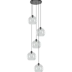 Videlamp / multipendel zwart met 5 helder glazen bollen>Straluma Shop