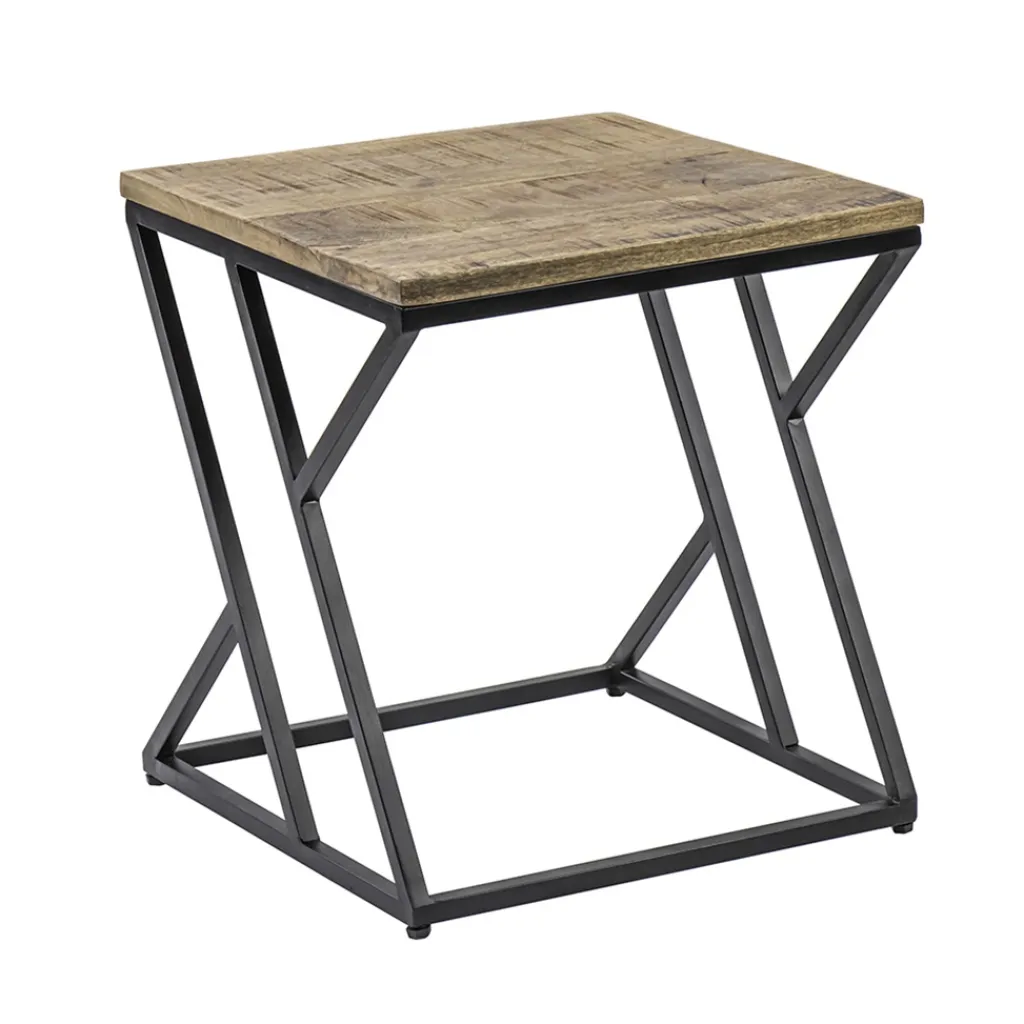 Vierkante bijzettafel zwart met mango hout>Straluma Best