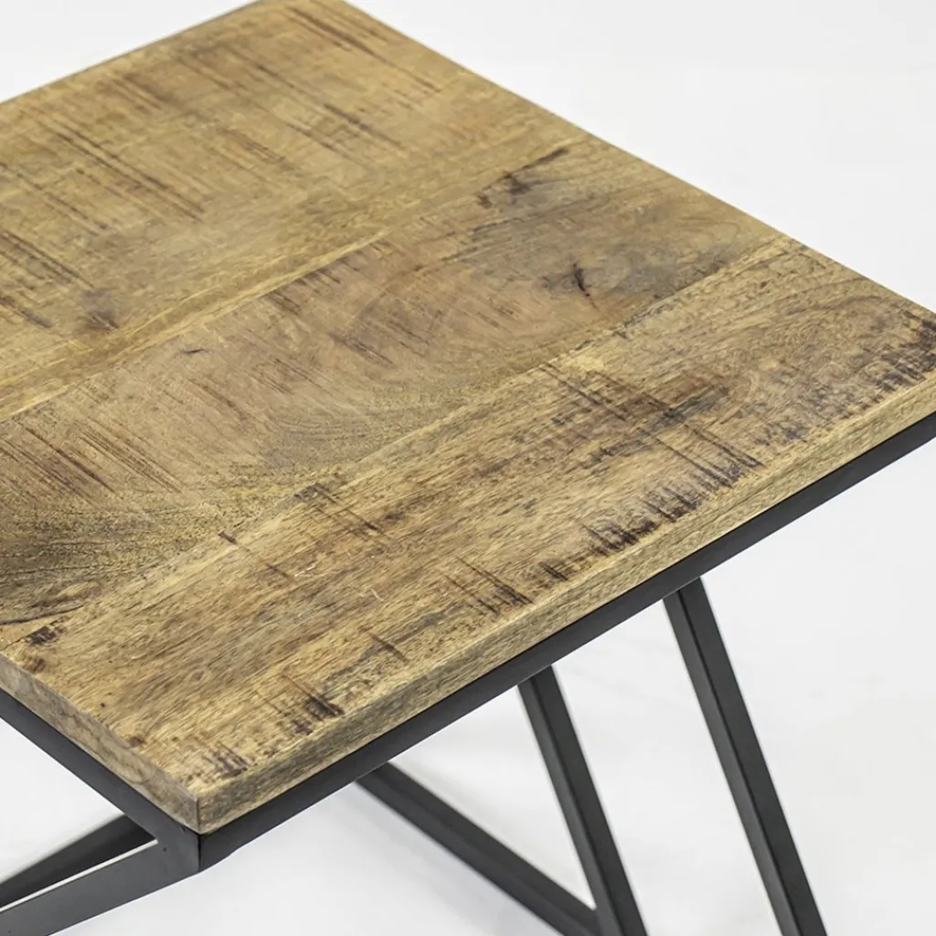 Vierkante bijzettafel zwart met mango hout>Straluma Best