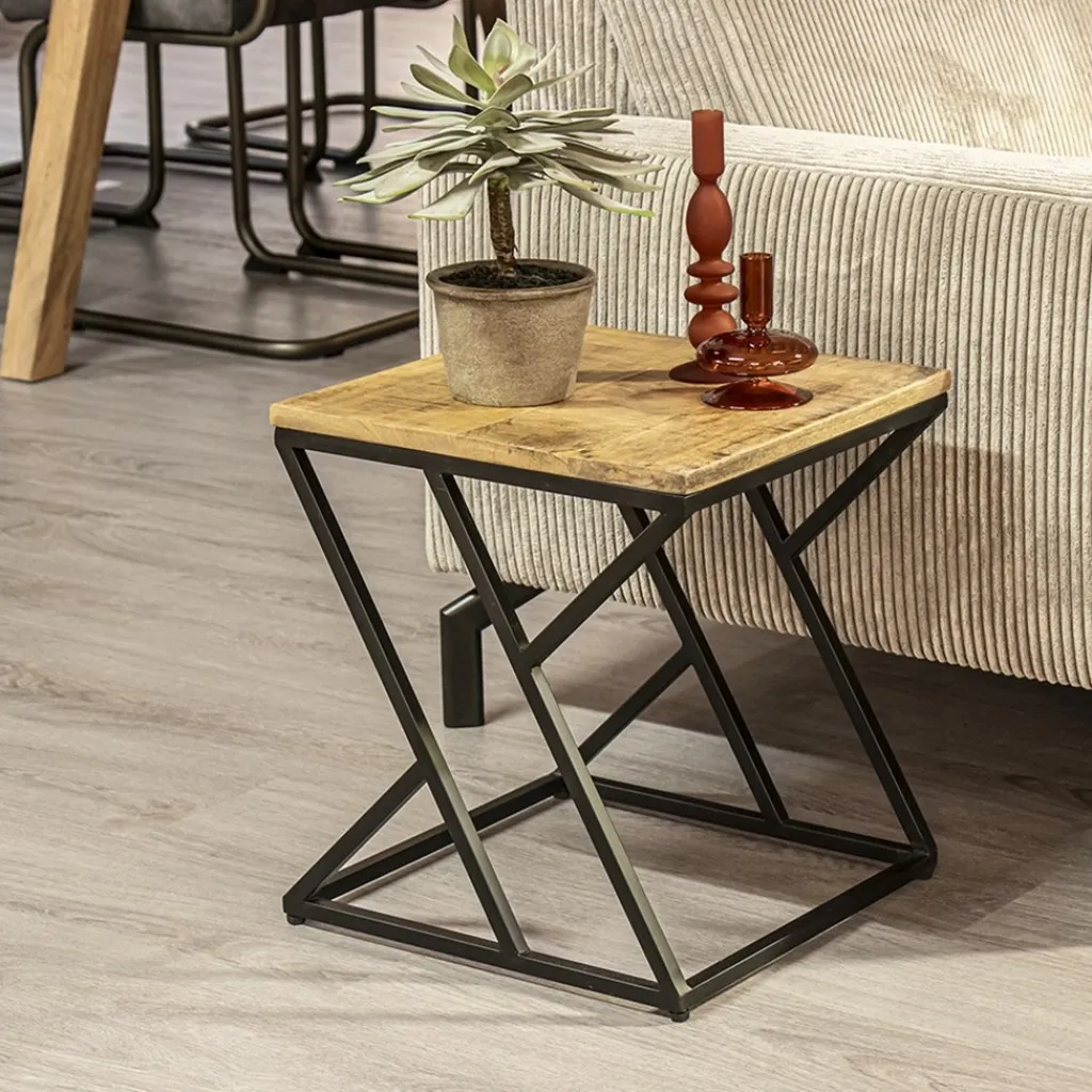 Vierkante bijzettafel zwart met mango hout>Straluma Best
