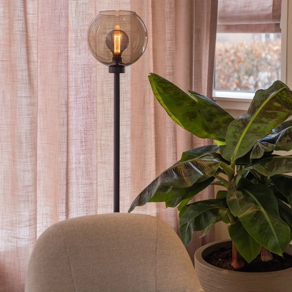 Vloerlamp zwart met smoke glazen kap>Straluma Outlet