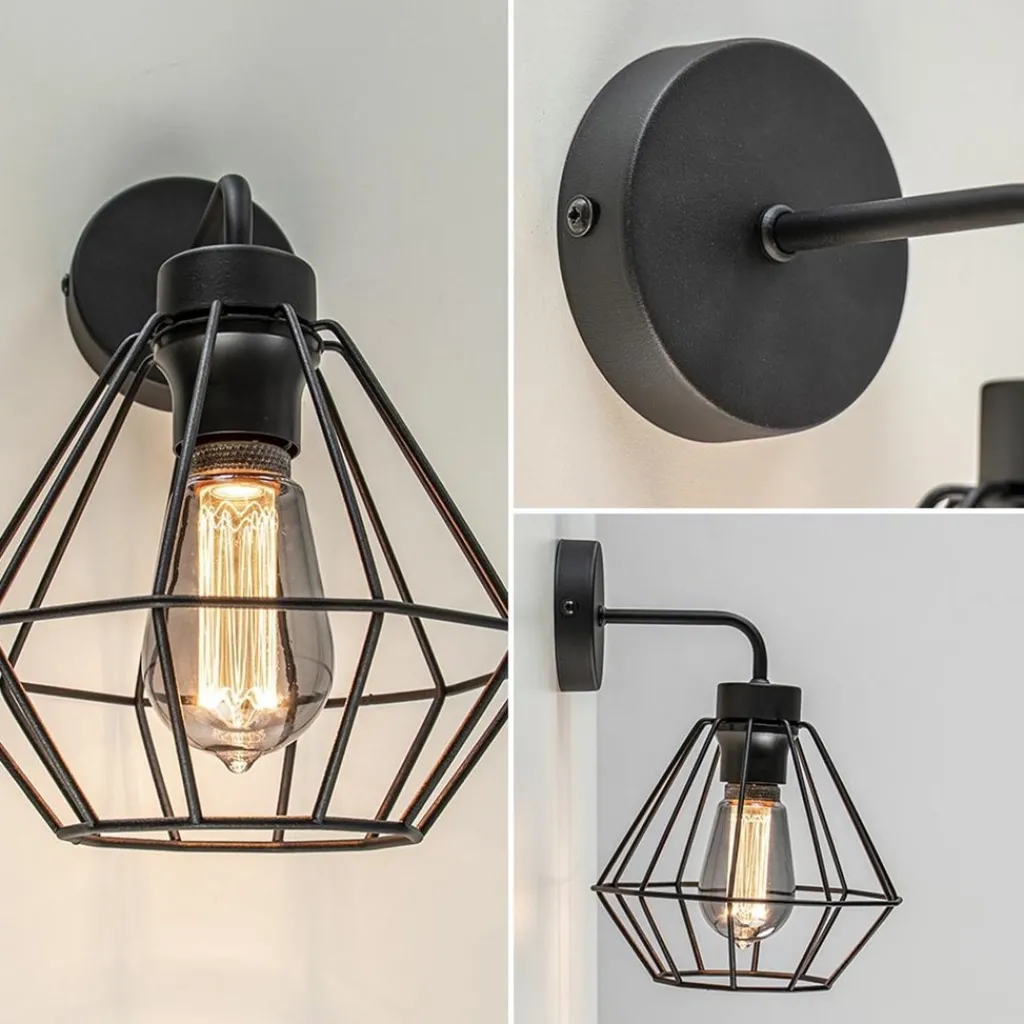 Wandlamp draadkorf zwart>Straluma Fashion