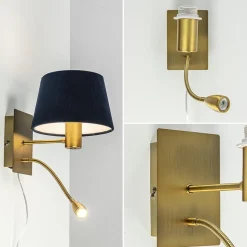 Wandlamp Regina antiek brons met leesarm exclusief kap><noscript><img width=
