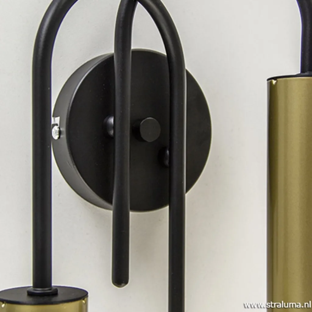 Wandlamp toog dubbel zwart/mat goud>Straluma Clearance
