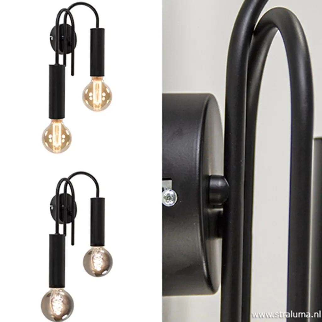 Wandlamp toog dubbel zwart>Straluma Sale
