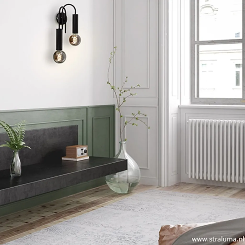 Wandlamp toog dubbel zwart>Straluma Sale