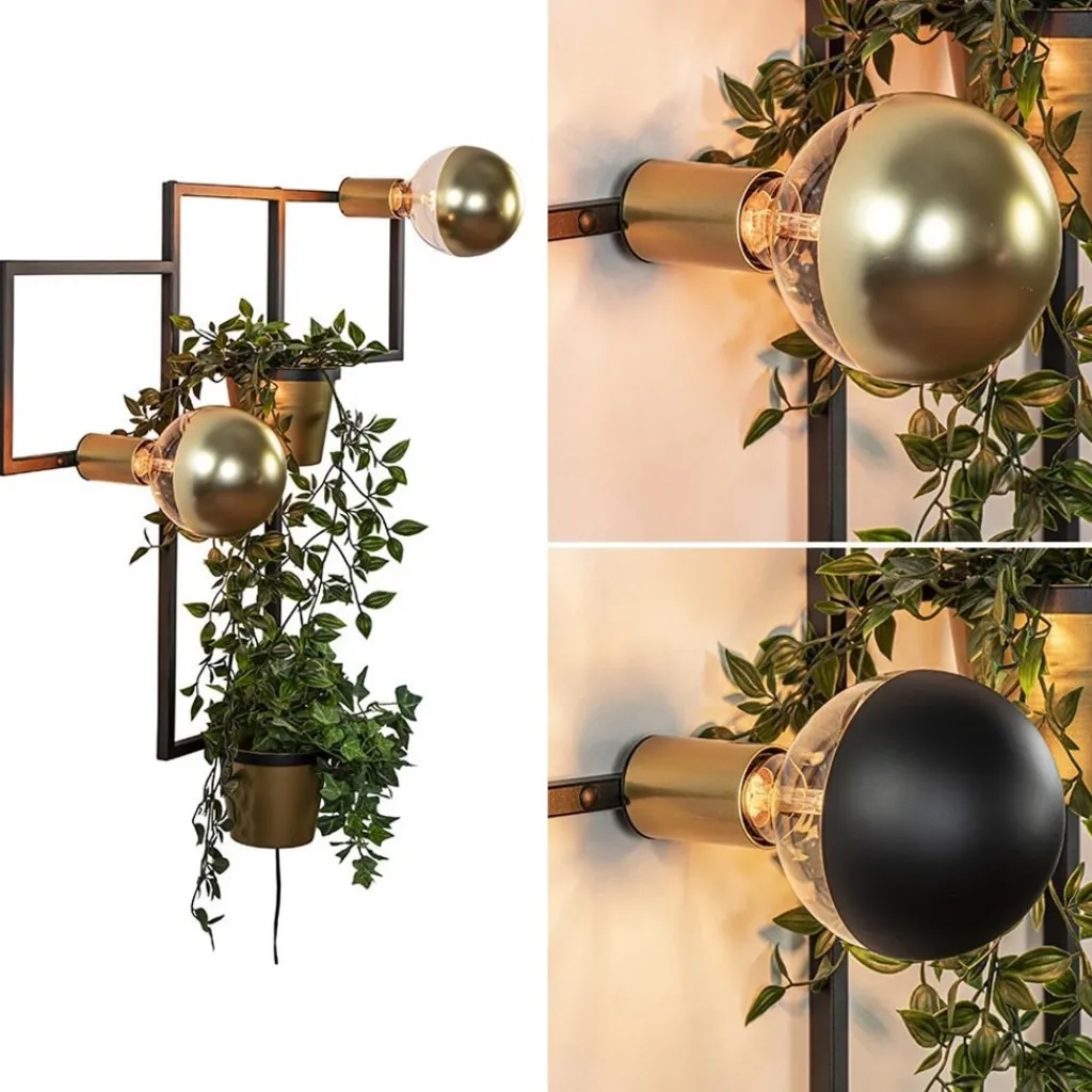 Wandlamp zwart/goud inclusief plantenpotten>Straluma Hot