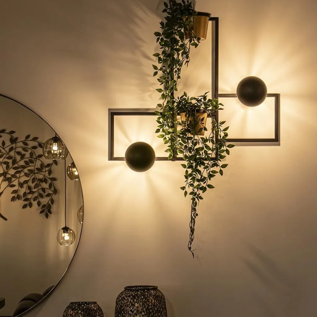 Wandlamp zwart/goud inclusief plantenpotten>Straluma Hot