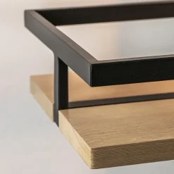 Wandlamp/wandrek zwart met houten planken><noscript><img width=