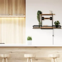 Wandlamp/wandrek zwart met houten planken><noscript><img width=