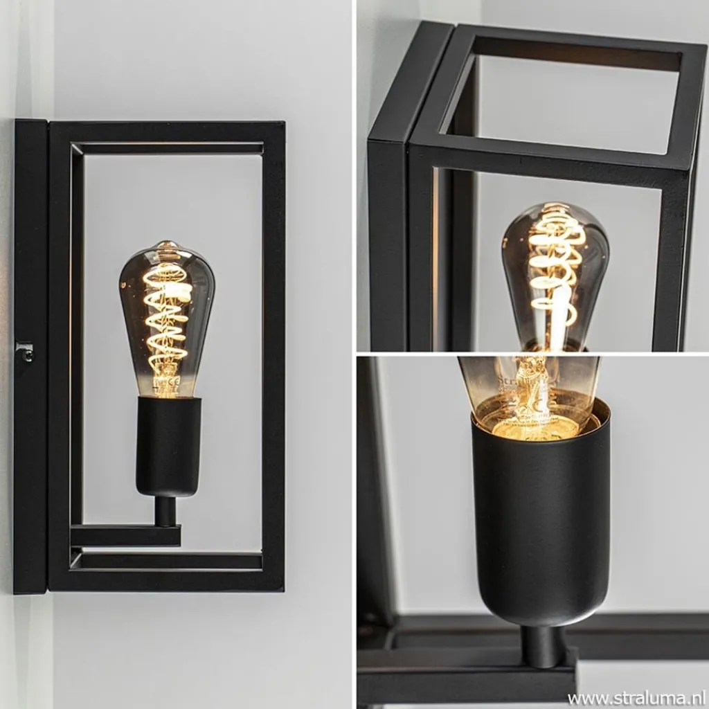 Wand-/plafondlamp rechthoek frame zwart>Straluma Shop