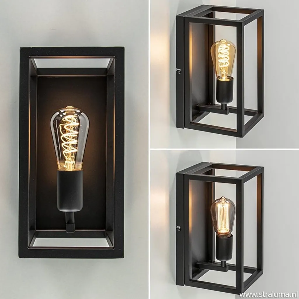 Wand-/plafondlamp rechthoek frame zwart>Straluma Shop