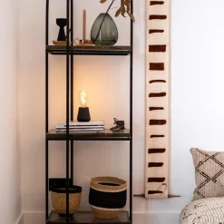Zwart houten tafellamp oplaadbaar met helder glas><noscript><img width=