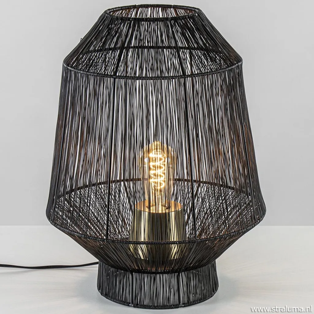 Zwart metalen tafellamp Vitora met brons>Straluma New