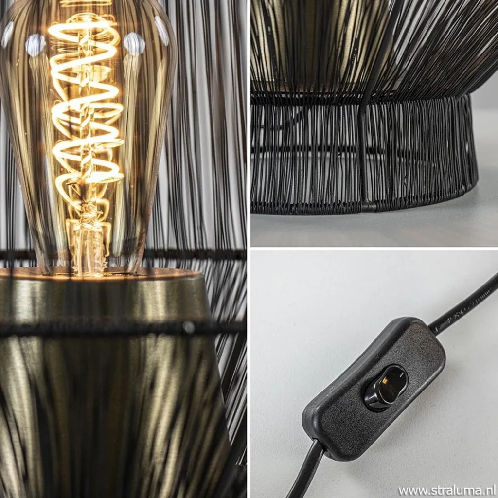 Zwart metalen tafellamp Vitora met brons>Straluma New