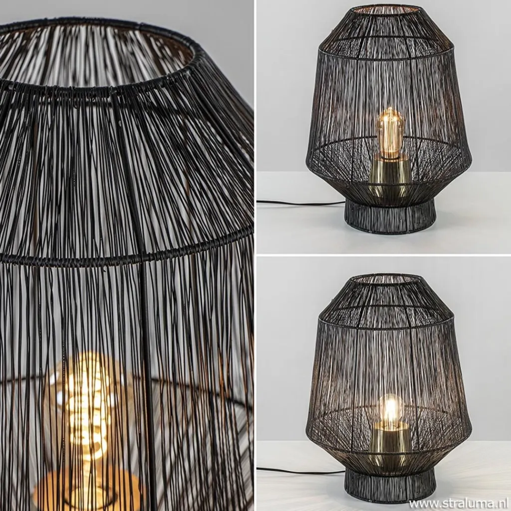 Zwart metalen tafellamp Vitora met brons>Straluma New