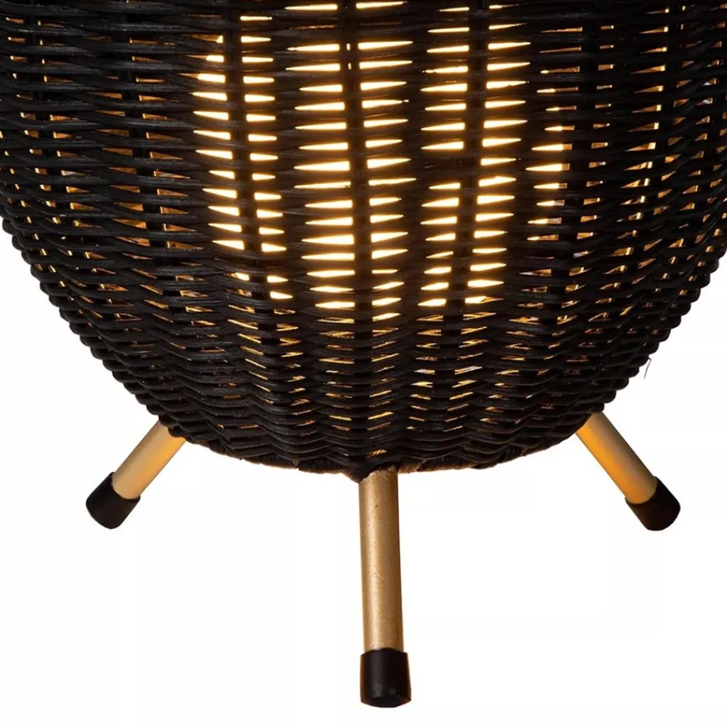 Zwarte rotan tafellamp met gouden driepoot>Straluma Store