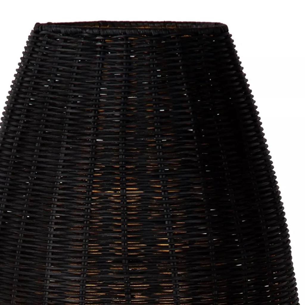 Zwarte rotan tafellamp met gouden driepoot>Straluma Store