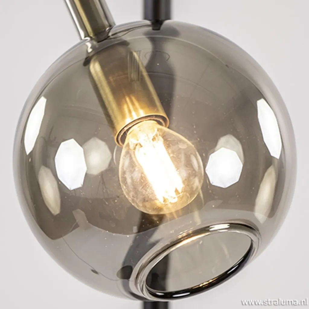 Zwart/messing vloerlamp met smoke glas>Straluma Online